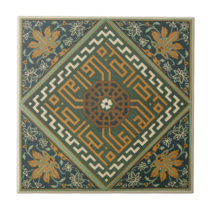 Antikes ornamentales grünes Keramik-Kunstwerk von Fliese