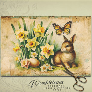 Antikes Ostern Bunny & Daffodil Ephemera Decoupage Seidenpapier