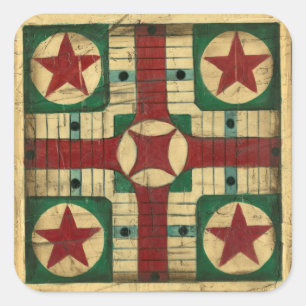 Antikes Parcheesi-Spielbrett von Ethan Harper Quadratischer Aufkleber