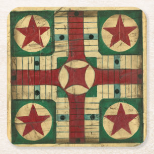 Antikes Parcheesi-Spielbrett von Ethan Harper Rechteckiger Pappuntersetzer