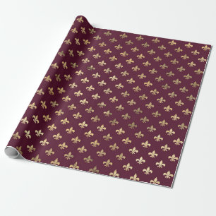 Antikes Paris Burgund Rot und Gold Fleur de Lis Geschenkpapier