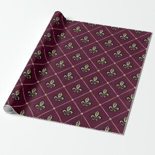 Antikes Paris Burgund und Gold Fleur de Lis Geschenkpapier