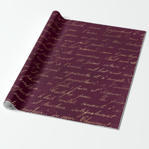 Antikes Paris Burgund und Gold Kalligrafie Geschenkpapier