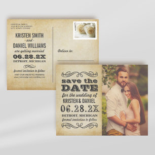 Antikes Pergament-Foto Save-the-Date Ankündigungspostkarte