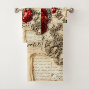 Antikes Pergament-Liebesbrief mit Blumen Badhandtuch Set