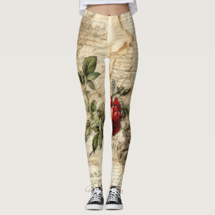 Antikes Pergament-Liebesbrief mit Blumen Leggings