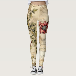 Antikes Pergament mit eleganter floraler Decoupage Leggings
