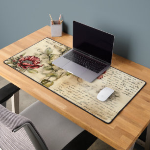 Antikes Pergament mit eleganter floraler Decoupage Schreibtischunterlage