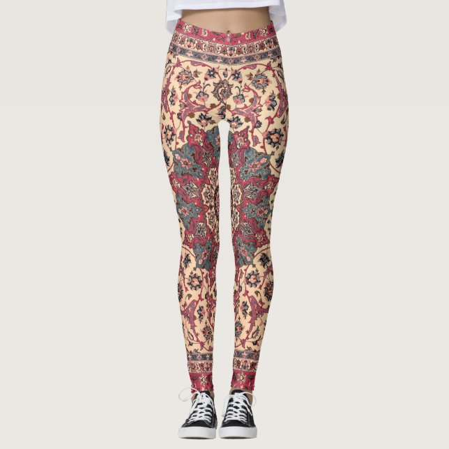 Antikes persisches Blumen-Teppichmuster Leggings (Vorderseite)