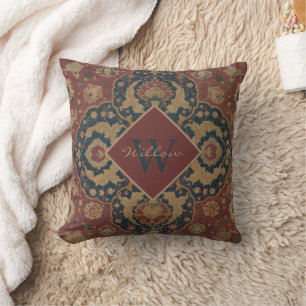 Antikes persisches rotes Muster mit Monogramm Kissen