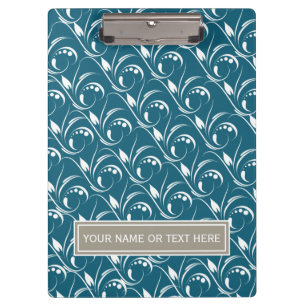 Antikes Pfauen-Teal-Blau nahtloses Blumenmuster Klemmbrett