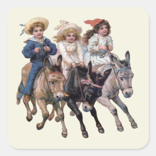Antikes Pferd Pony Kinder Kunst Quadratischer Aufkleber