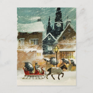 Antikes Pferd und Schlitten Postkarte