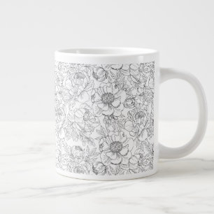 Antikes Pfingstrosen-Blumenmuster Jumbo-Tasse