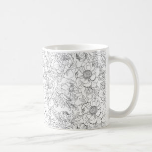 Antikes Pfingstrosen-Blumenmuster Kaffeetasse
