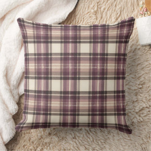 Antikes Pflaumen-Purpur & Creme-Tartan-Karo Kissen
