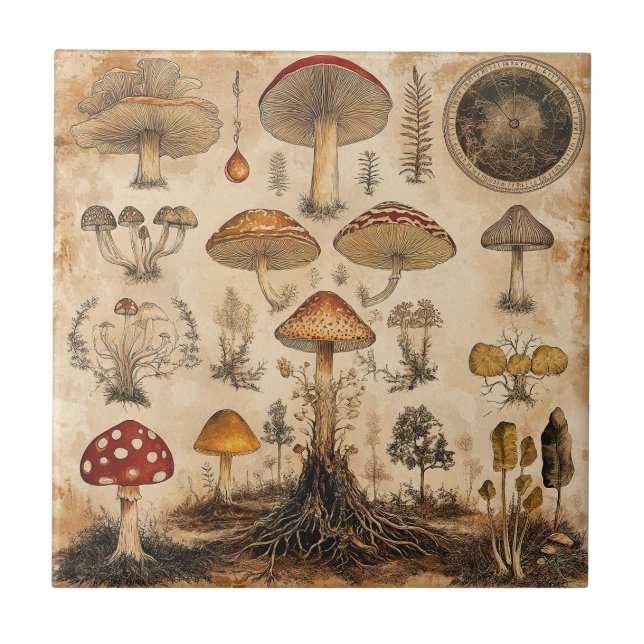 Antikes Pilz-Botanik-Diagramm (6) Fliese (Vorderseite)