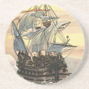 Antikes Piratenschiff, Galleone segelt auf dem Oze Untersetzer