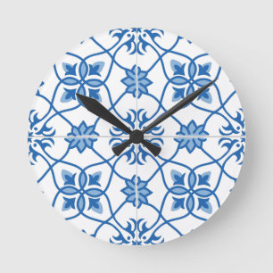 Antikes portugiesisches Azulejo-Fliesenmuster Runde Wanduhr