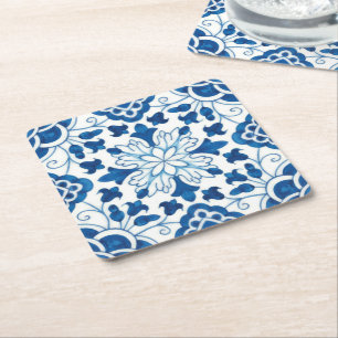 Antikes portugiesisches blaues Azulejos-Fliesenmus Rechteckiger Pappuntersetzer