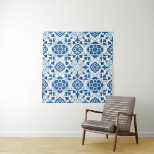 Antikes portugiesisches blaues Azulejos-Fliesenmus Wandteppich