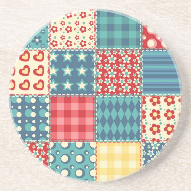 Antikes Quilt: Patchwork-Hintergrundmuster. Getränkeuntersetzer (Vorne)