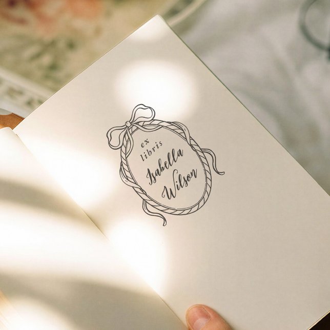 Antikes Rahmen-Whimsy-Bogen-Ex-Libris-Script-Buch Gummistempel (Von Creator hochgeladen)