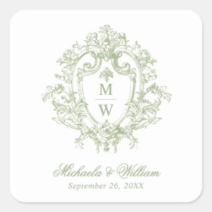 Antikes Regency-Monogrammwappen zur Hochzeit Quadratischer Aufkleber