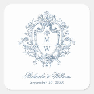 Antikes Regency-Monogrammwappen zur Hochzeit Quadratischer Aufkleber