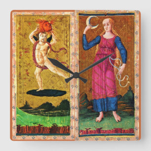 ANTIKES RENAISSANCE-TAROT / SONNE UND MOND QUADRATISCHE WANDUHR