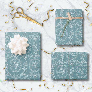 Antikes Rokoko-Blumen-Blumenmuster Geschenkpapier Set