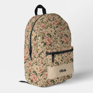 Antikes romantisches Pfingstrosen- und Rosengarten Bedruckter Rucksack