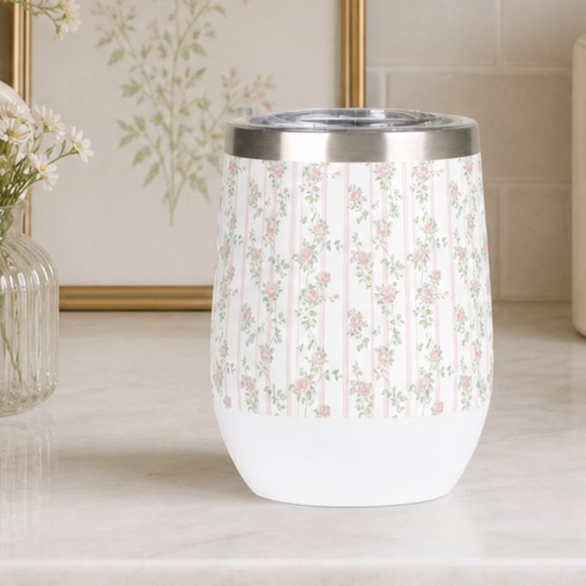Antikes Rosa Blumenmuster (elegant vintage pink floral coquette rose tumbler)