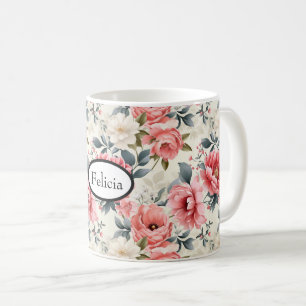 Antikes Rosa Blumenmuster Kaffeetasse