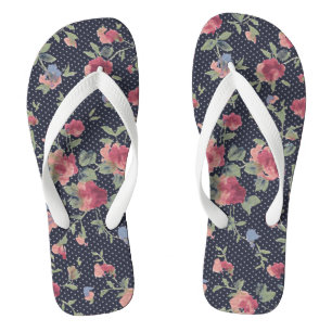 Antikes rosa Blumenmuster und Punkte Flip Flops