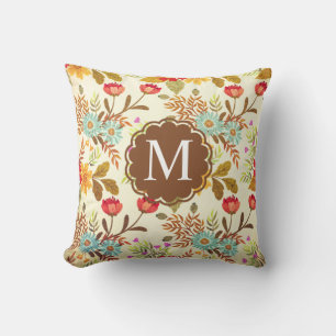 Antikes Rosa Braun Blau Florales Monogramm Wurf Ki Kissen