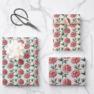 Antikes rosa Dahlien-Blumenmuster Geschenkpapier Set