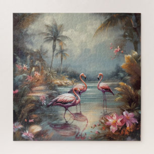 Antikes rosa Flamingo-Tropenparadies-Kunstwerk