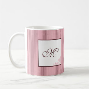 Antikes rosa gestreiftes Rosen-Spitzen-Schriftmono Kaffeetasse