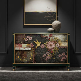 Antikes Rosa Gold geprägter Kolibri-Decoupage Seidenpapier