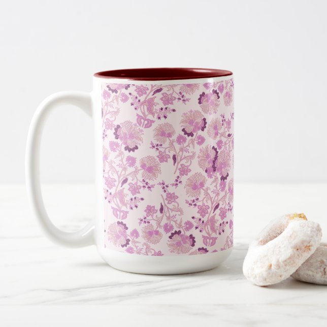 Antikes Rosa Lila Blumenmuster Tasse (Mit Donut)