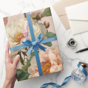 Antikes Rosa Pfingstrose Creme Blumenmuster Geschenkpapier