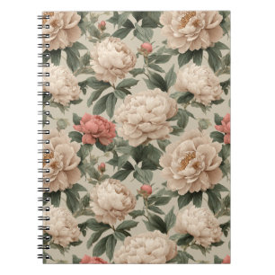Antikes Rosa Pfingstrose Creme Blumenmuster Notizblock
