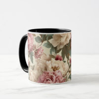 Antikes Rosa Pfingstrose Creme Blumenmuster