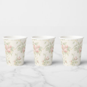 Antikes Rosa-Rosen-Landhausstil-Blumenmuster Pappbecher