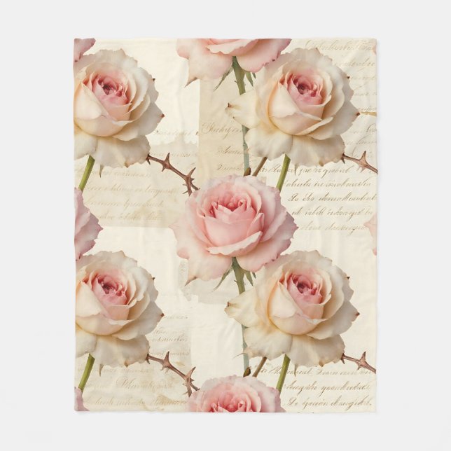 Antikes Rosa-Rosen-Schriftmuster Fleecedecke (Vorderseite)