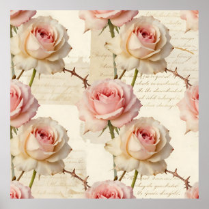 Antikes Rosa-Rosen-Schriftmuster Poster