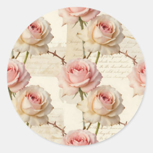 Antikes Rosa-Rosen-Schriftmuster Runder Aufkleber