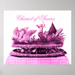 ANTIKES ROSA SCHWANENWAGEN MIT CUPCAKES POSTER