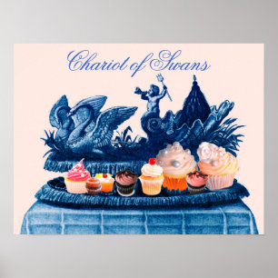 ANTIKES ROSA SCHWANENWAGEN MIT CUPCAKES POSTER